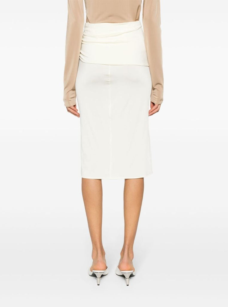 White Floral-appliquÃ_x0083_Â© Midi Skirt