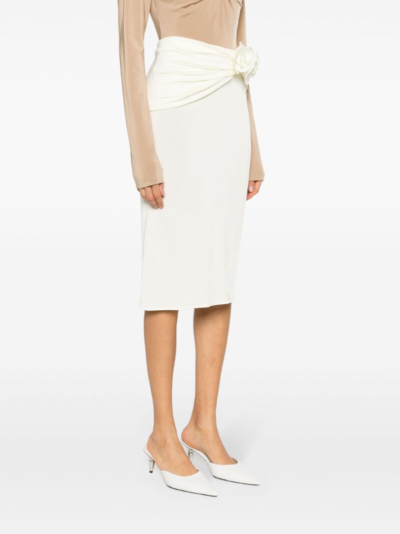 White Floral-appliquÃ_x0083_Â© Midi Skirt