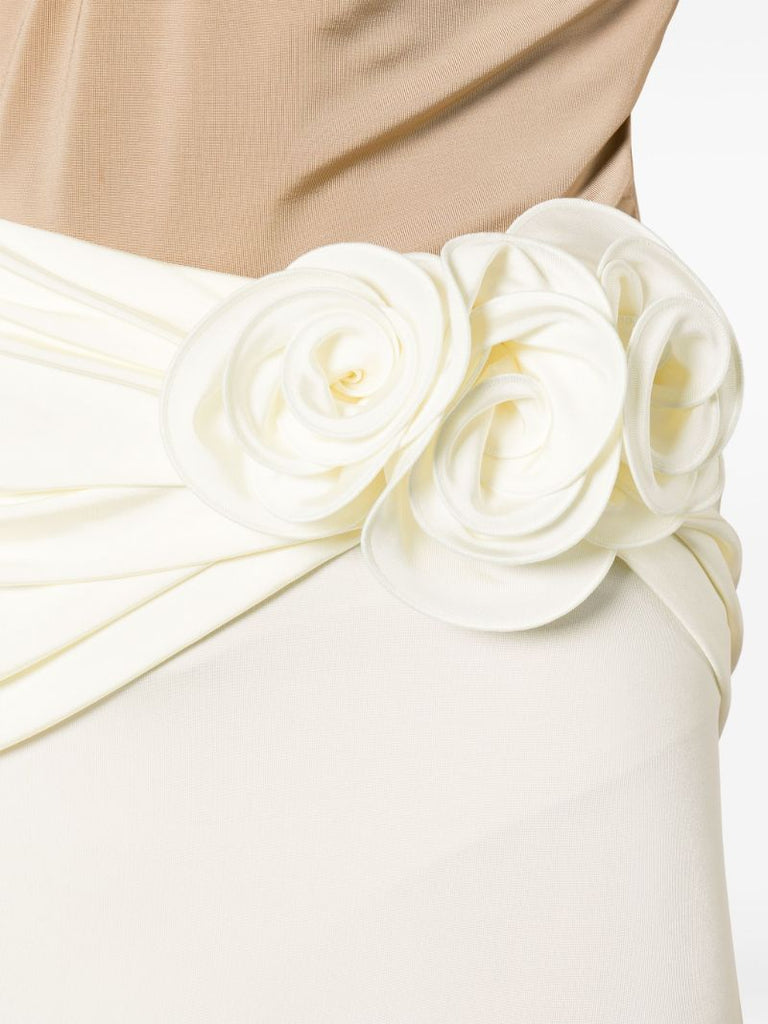 White Floral-appliquÃ_x0083_Â© Midi Skirt