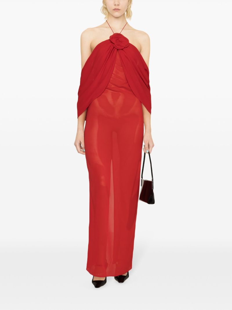 Red Draped Silk Maxi Dress