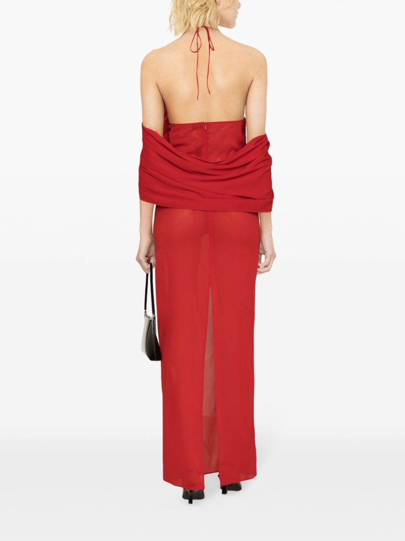Red Draped Silk Maxi Dress