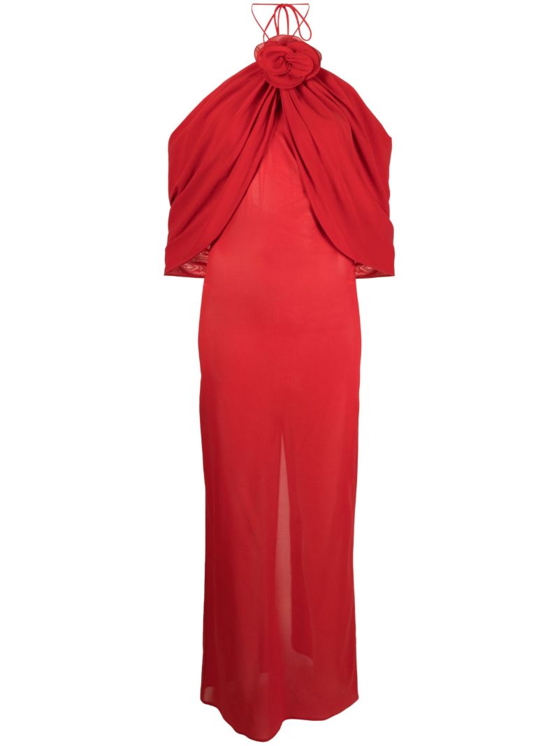 Red Draped Silk Maxi Dress