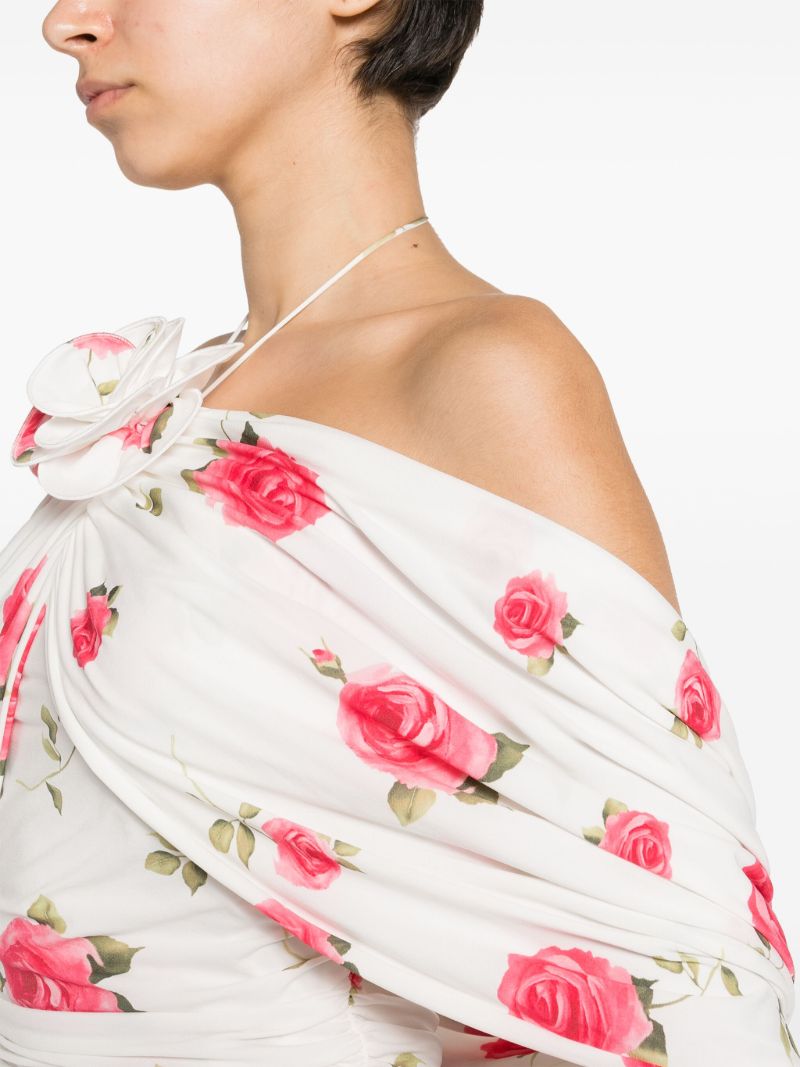 White Rose-print Mini Dress