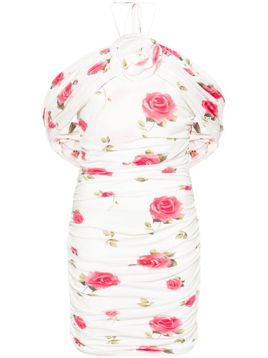 White Rose-print Mini Dress