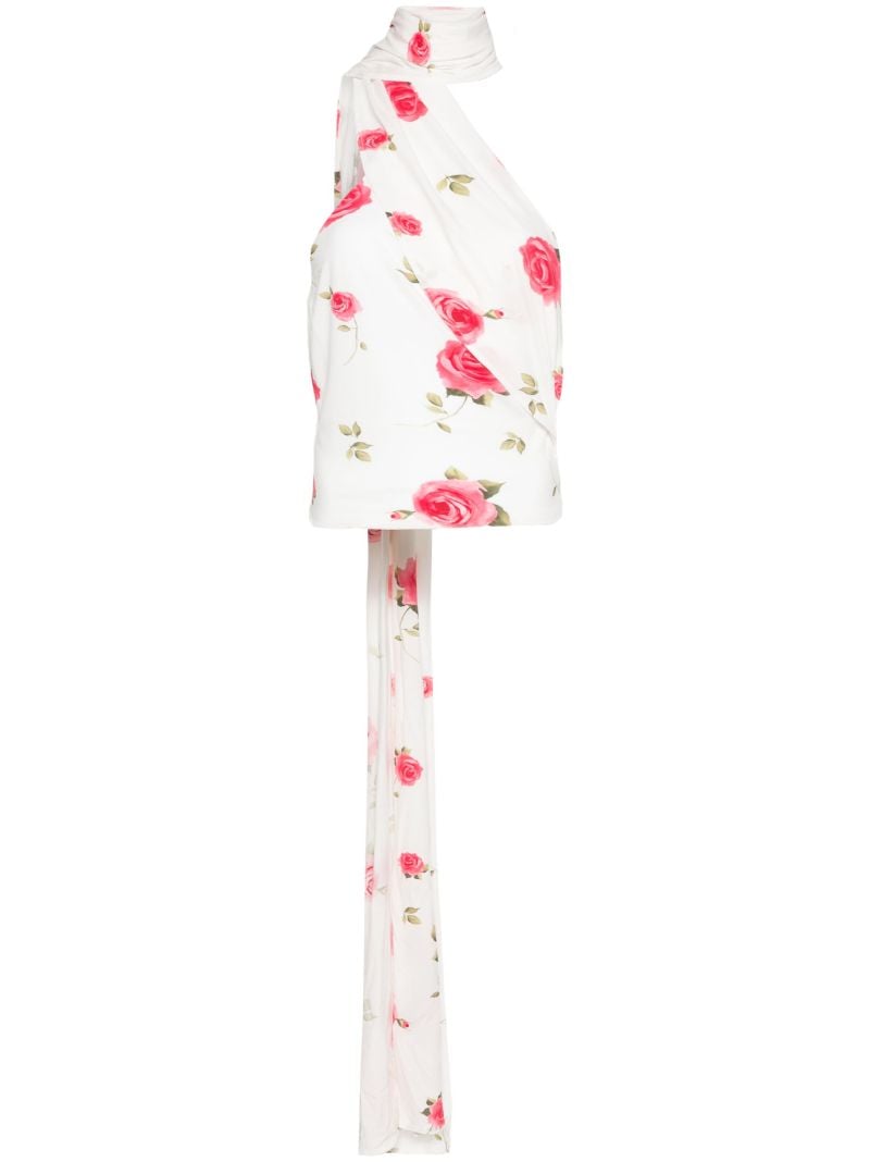White Floral-print Wrap-neck Top