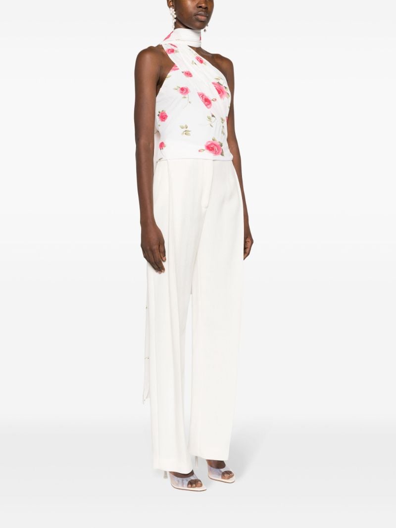 White Floral-print Wrap-neck Top