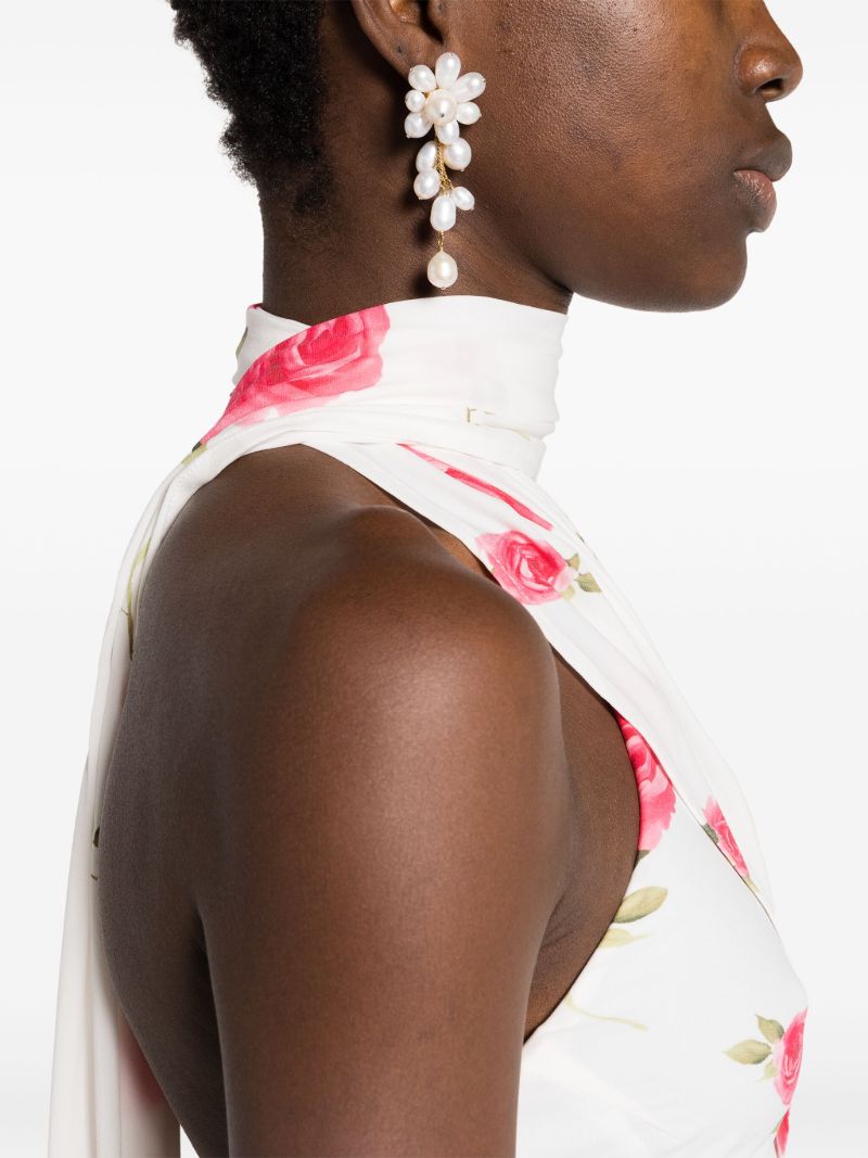 White Floral-print Wrap-neck Top