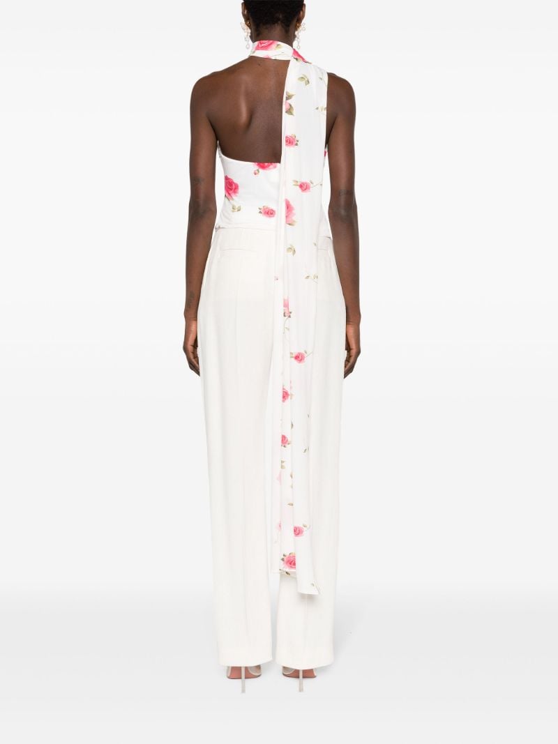 White Floral-print Wrap-neck Top