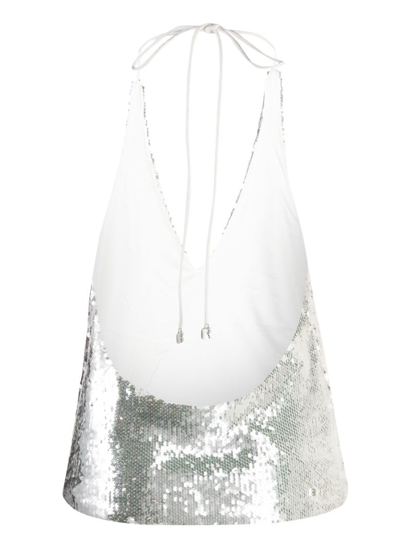 White Sequin-embellished Halterneck Top