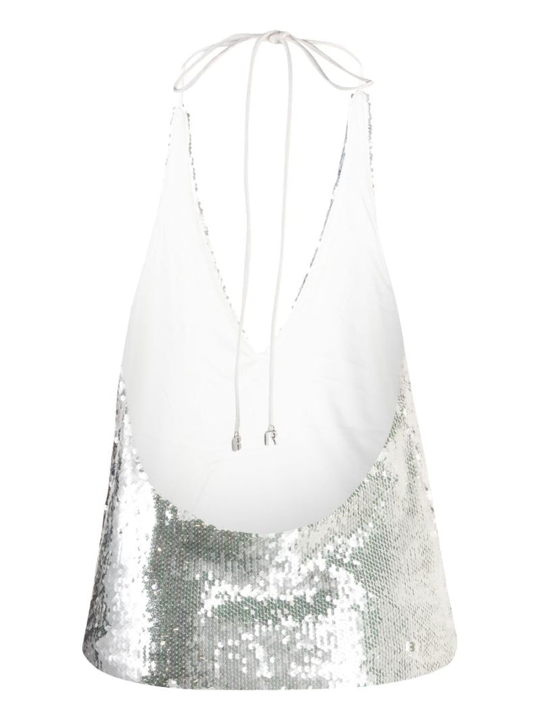 White Sequin-embellished Halterneck Top