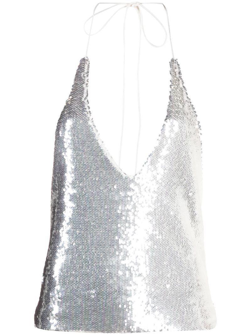 White Sequin-embellished Halterneck Top