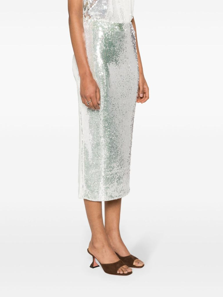 White Sequin-embellished Pencil Skirt