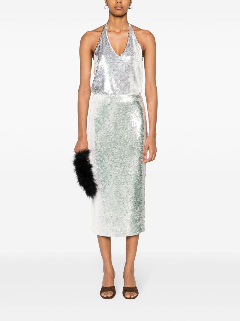 White Sequin-embellished Pencil Skirt