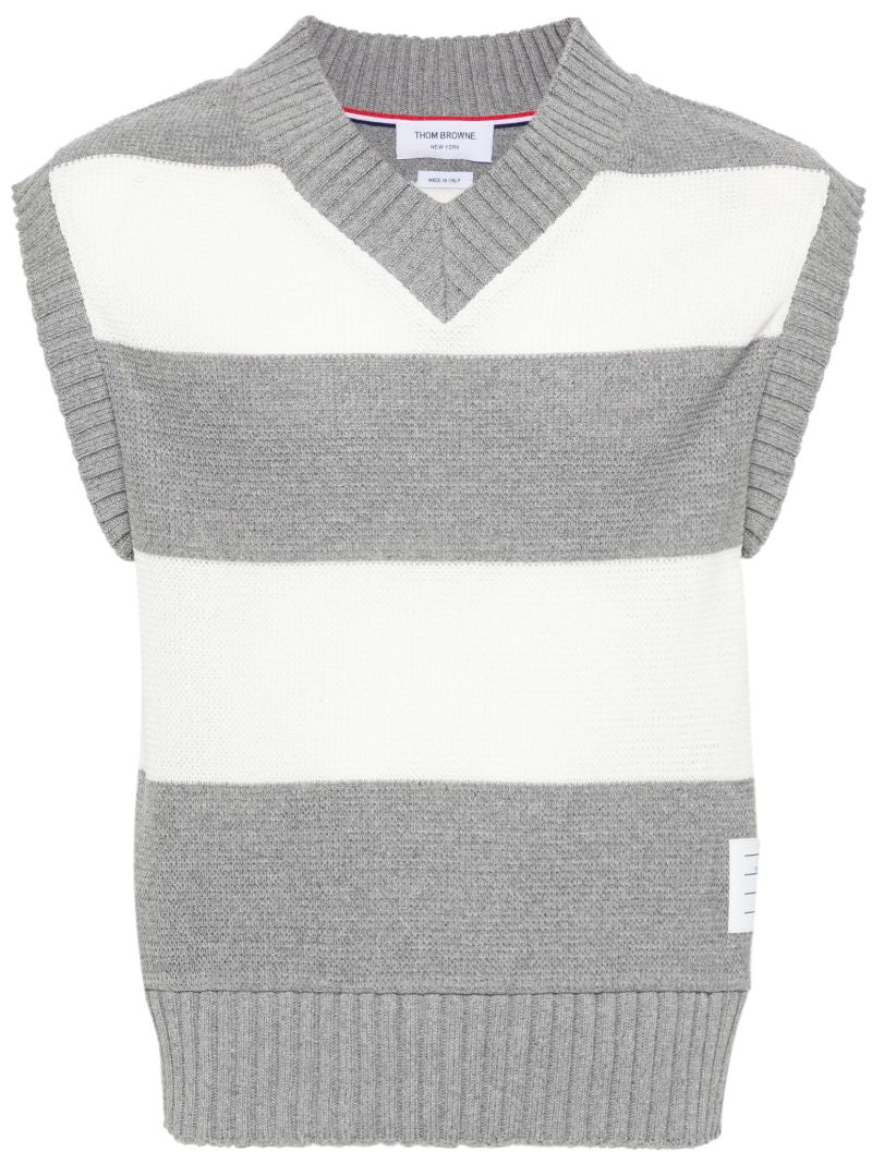 Grey Striped Open-knit Vest