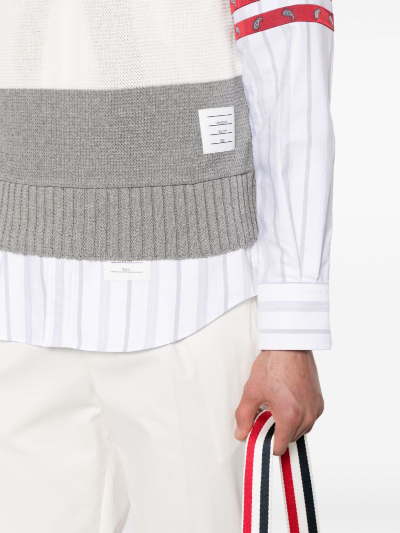 Grey Striped Open-knit Vest