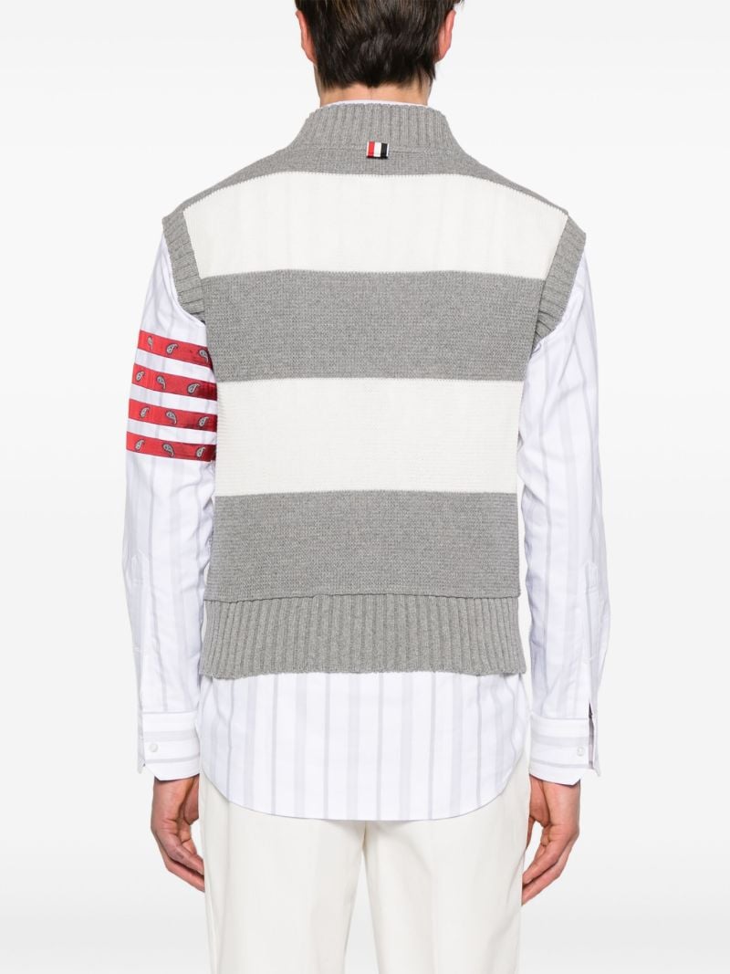 Grey Striped Open-knit Vest