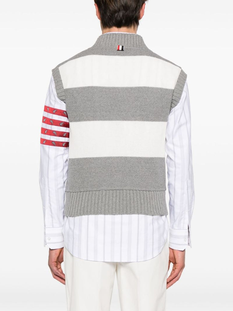 Grey Striped Open-knit Vest