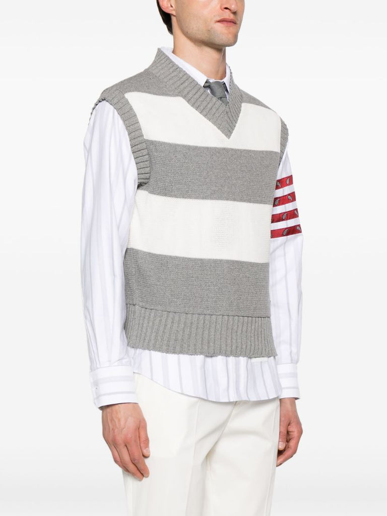 Grey Striped Open-knit Vest