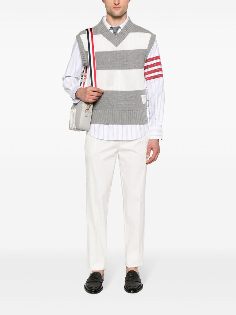 Grey Striped Open-knit Vest