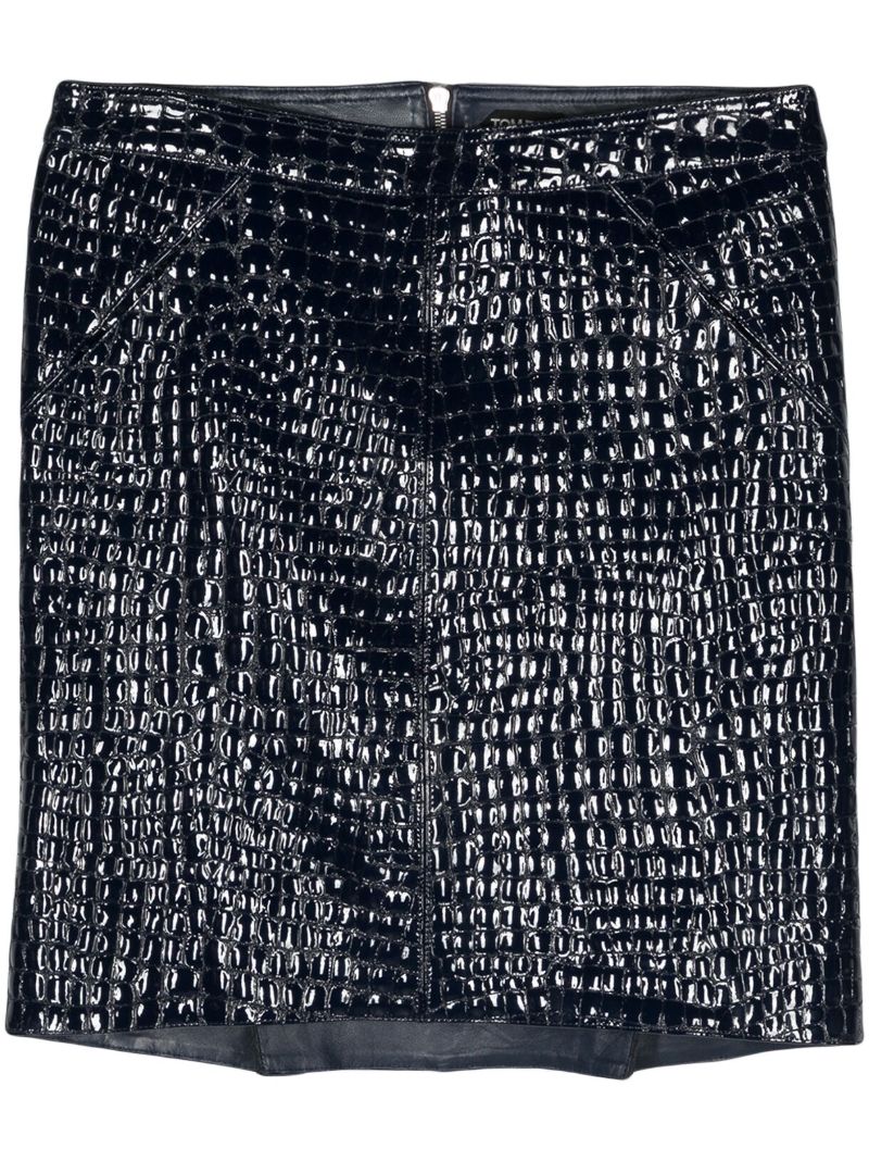 Blue Crocodile-effect Leather Miniskirt