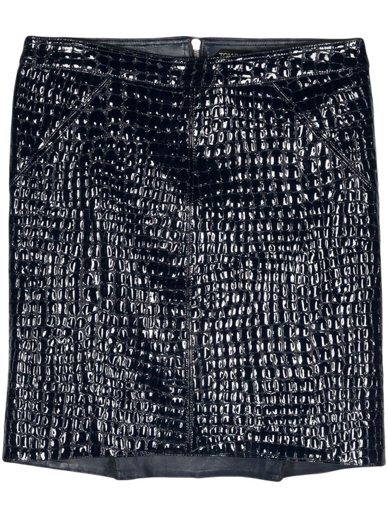 Blue Crocodile-effect Leather Miniskirt