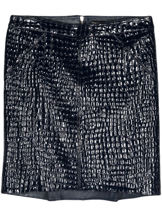 Blue Crocodile-effect Leather Miniskirt