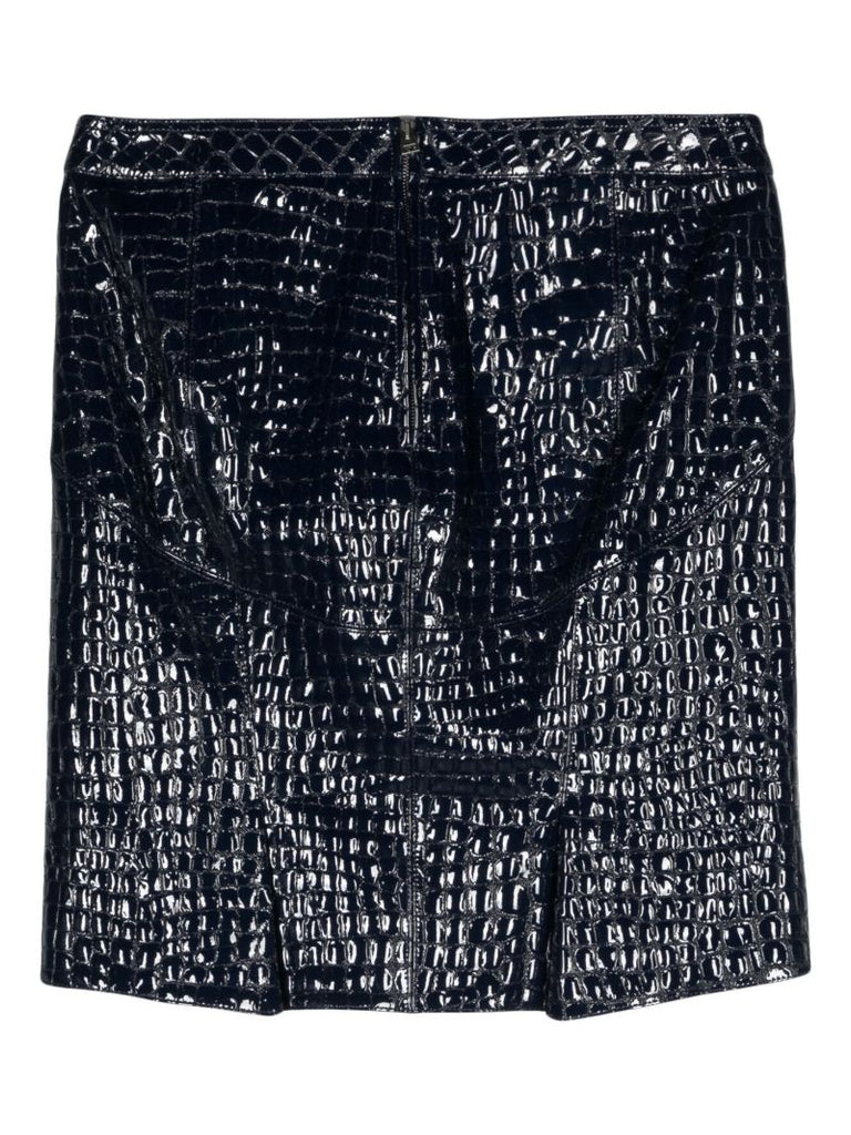Blue Crocodile-effect Leather Miniskirt