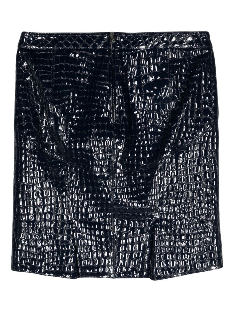 Blue Crocodile-effect Leather Miniskirt