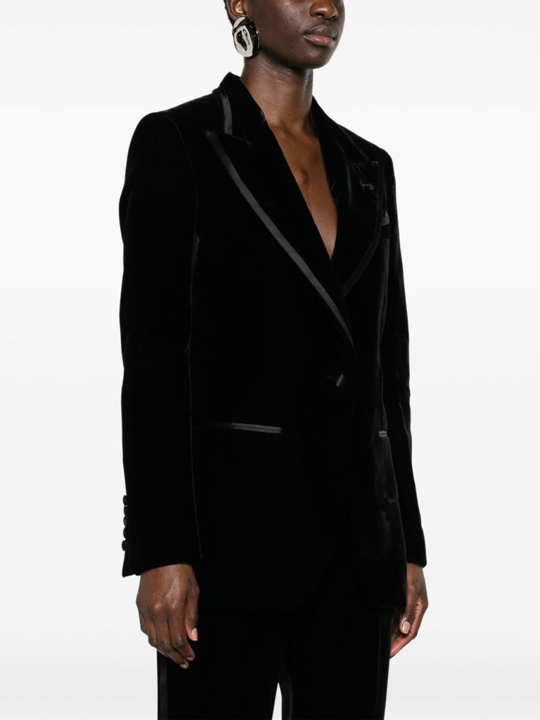 Black Single-breasted Velvet Blazer