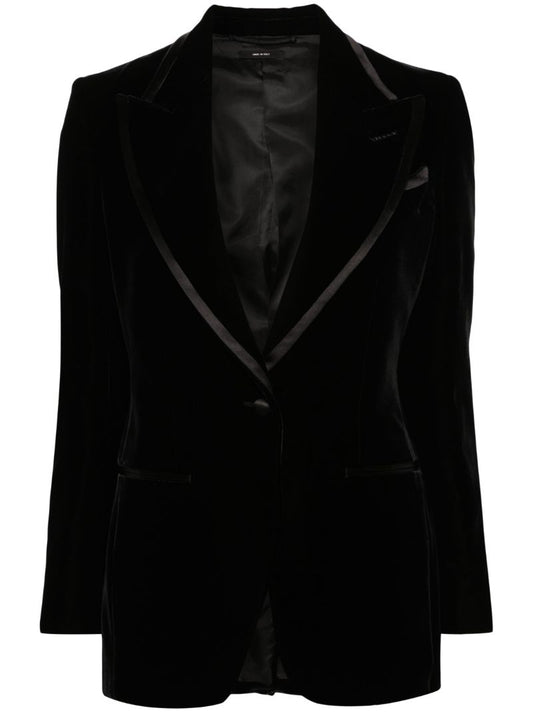 Black Single-breasted Velvet Blazer