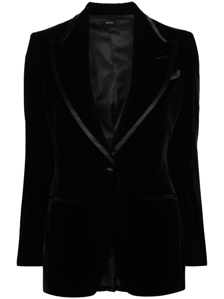Black Single-breasted Velvet Blazer