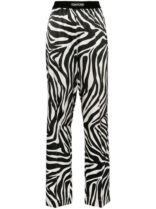 Black Zebra-print Silk Trousers