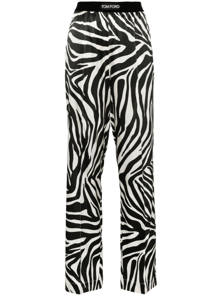 Black Zebra-print Silk Trousers