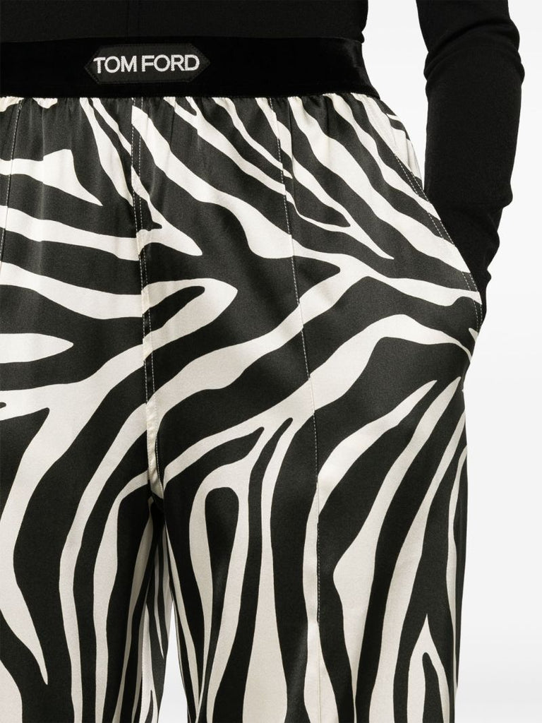 Black Zebra-print Silk Trousers