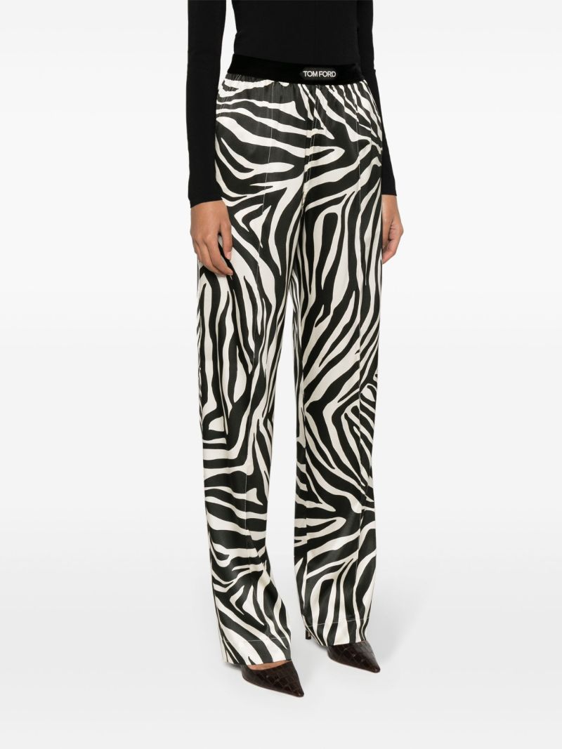 Black Zebra-print Silk Trousers