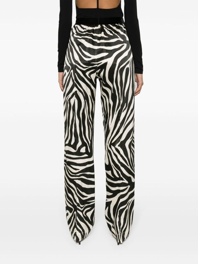 Black Zebra-print Silk Trousers
