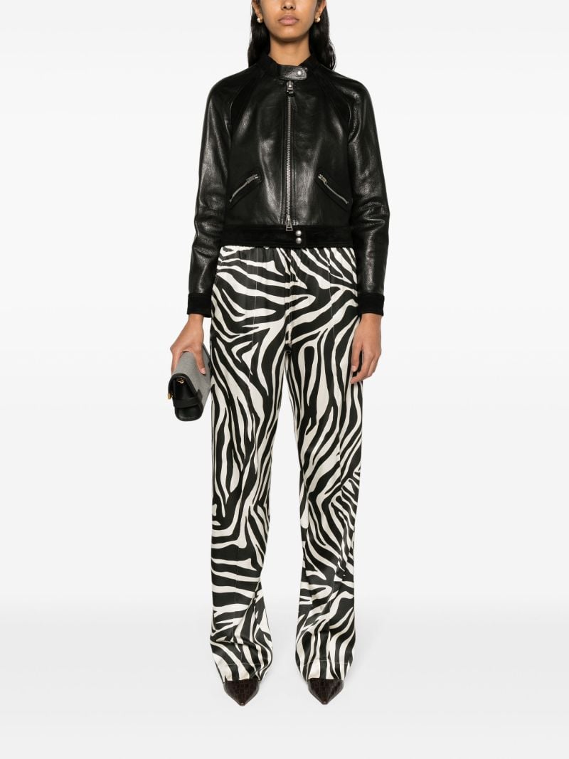 Black Zebra-print Silk Trousers
