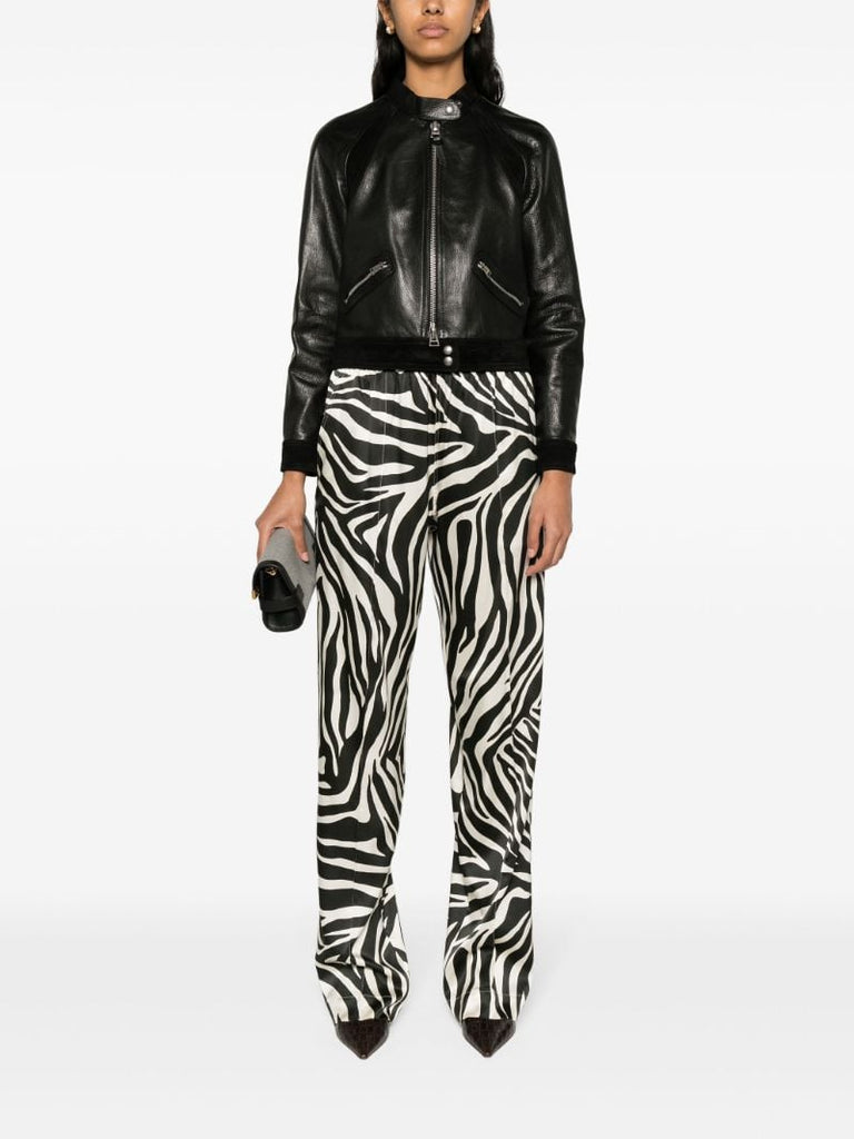 Black Zebra-print Silk Trousers