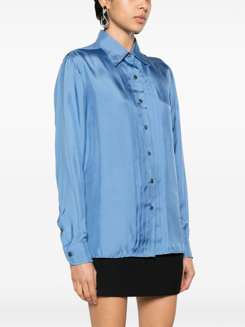 Blue Pleated Satin Shirt