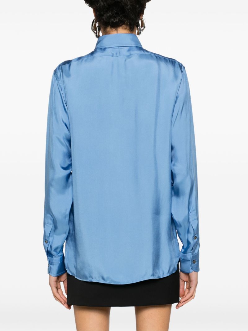 Blue Pleated Satin Shirt
