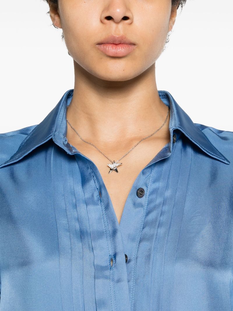 Blue Pleated Satin Shirt