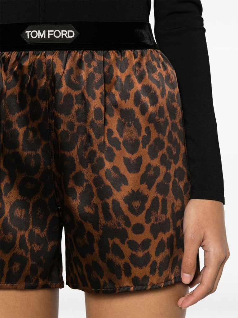 Brown Leopard-print Track Shorts