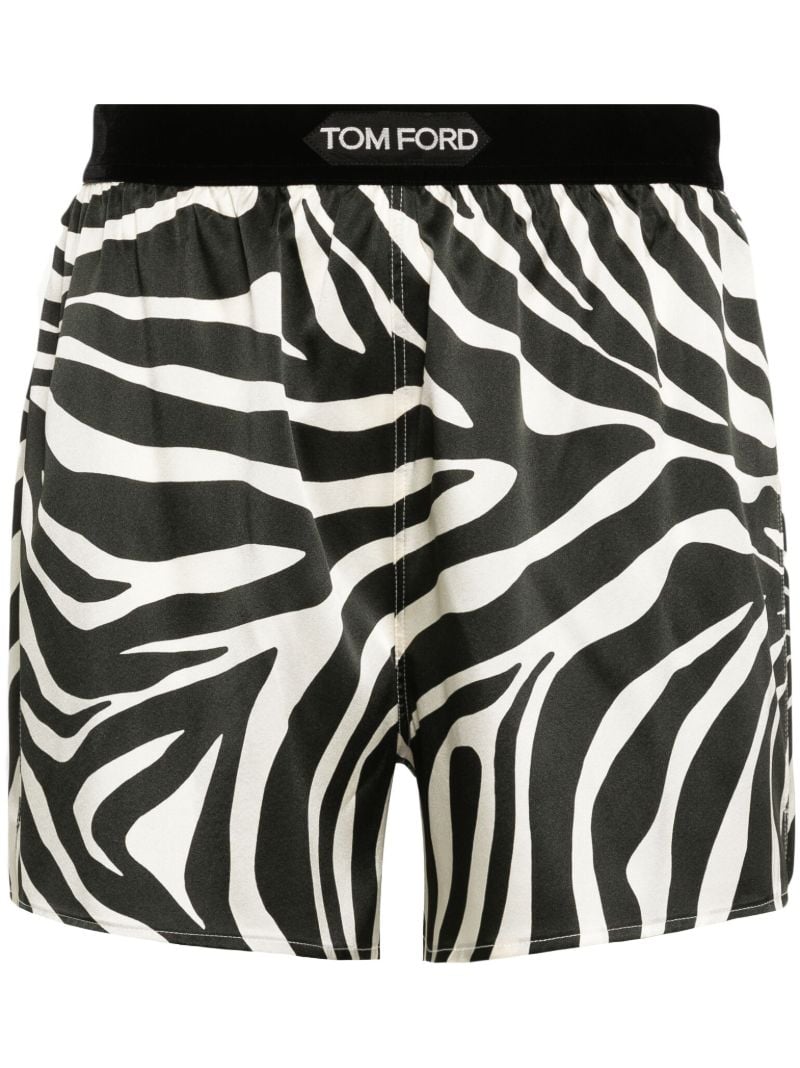Black Zebra-print Silk-blend Shorts