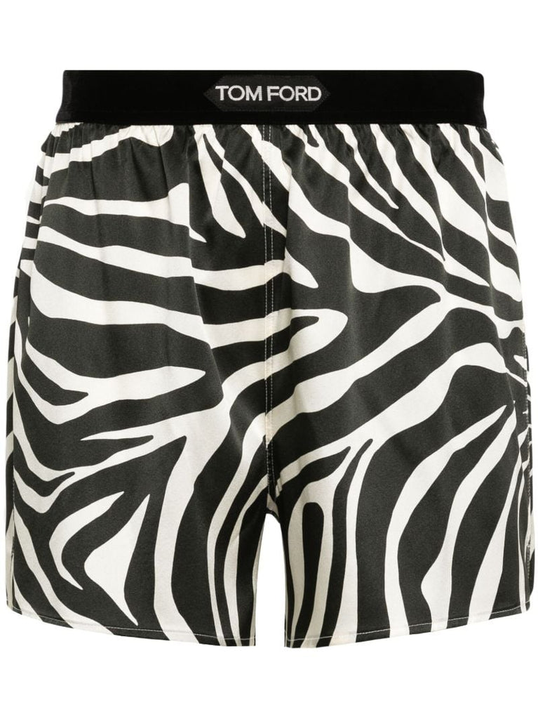 Black Zebra-print Silk-blend Shorts