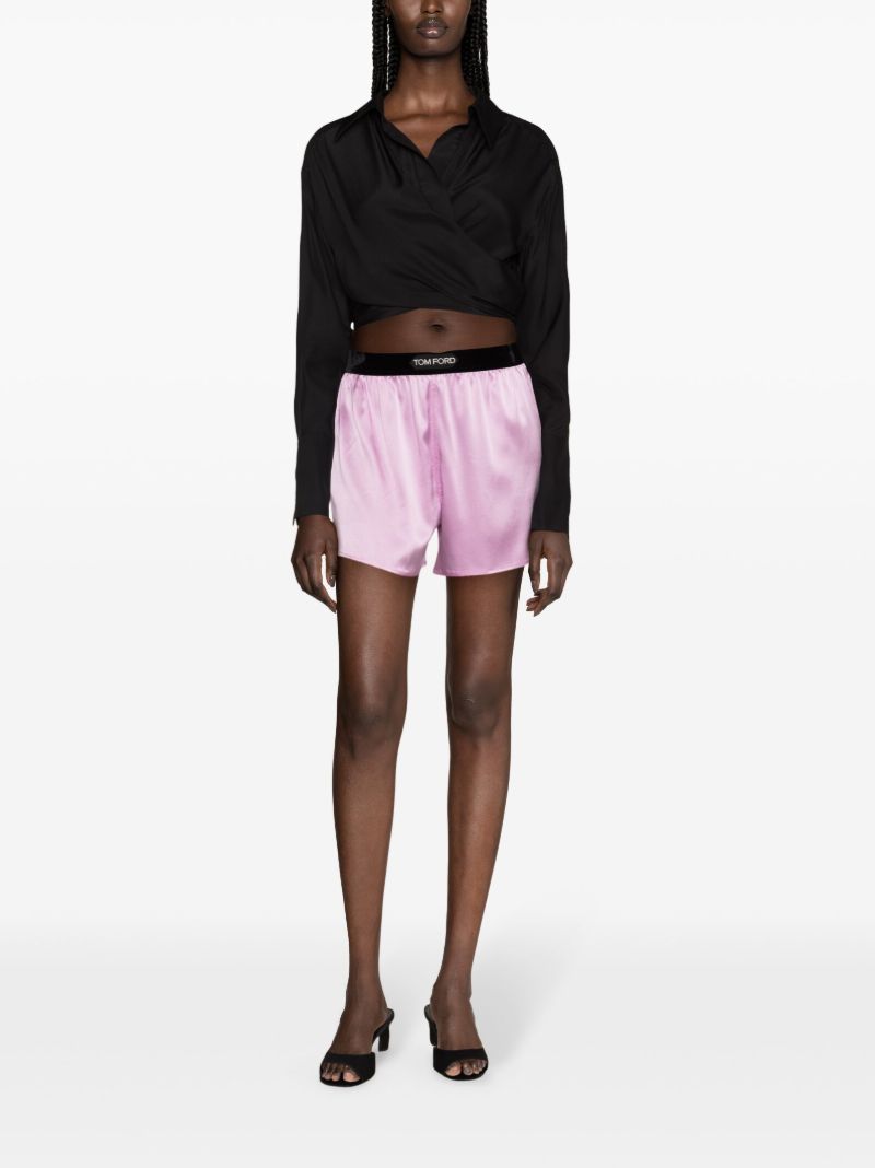 Purple Logo-waistband Silk Shorts