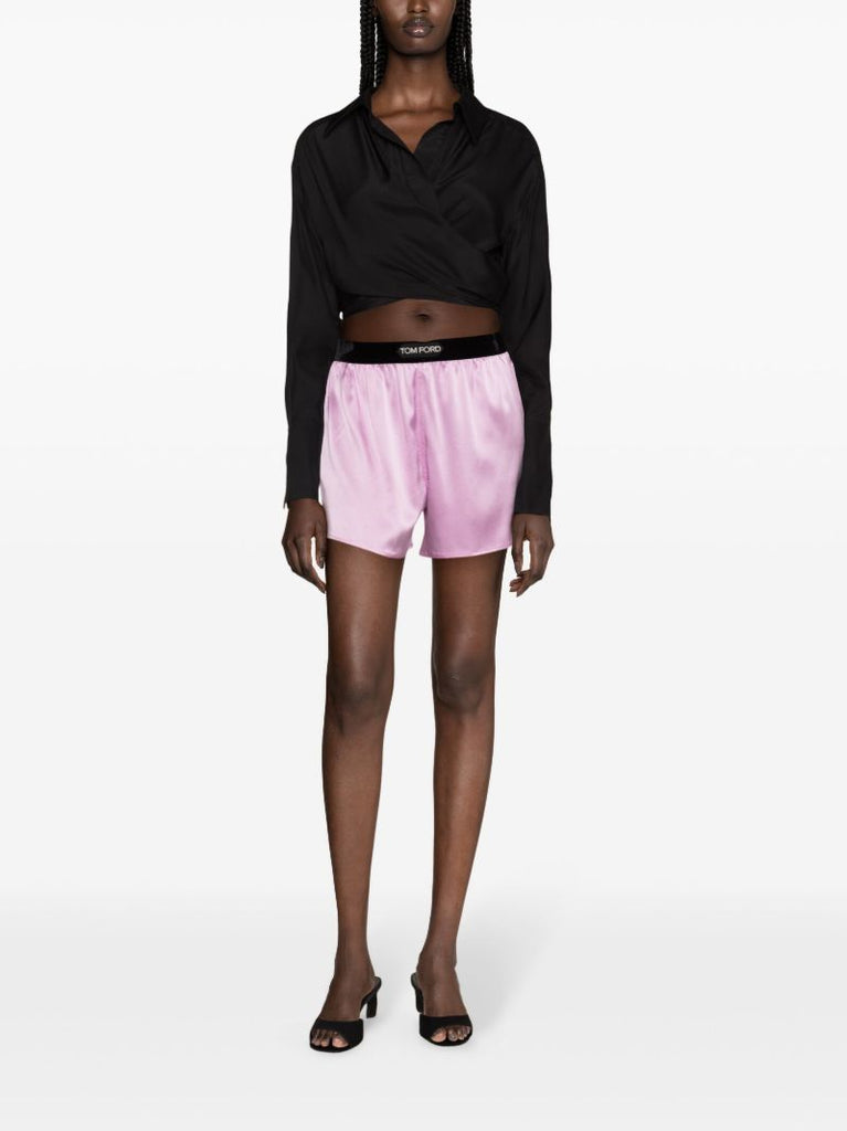 Purple Logo-waistband Silk Shorts