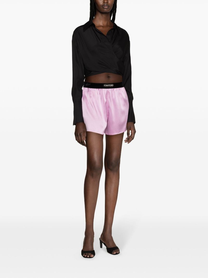 Purple Logo-waistband Silk Shorts