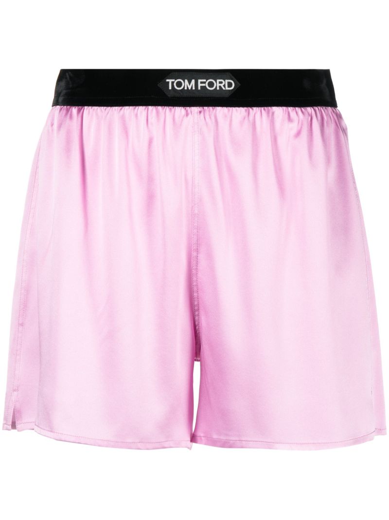 Purple Logo-waistband Silk Shorts