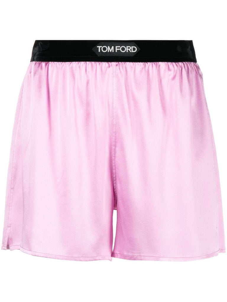 Purple Logo-waistband Silk Shorts