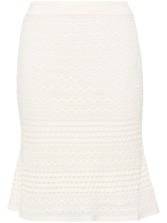 Neutral Open-knit High-waist Skirt